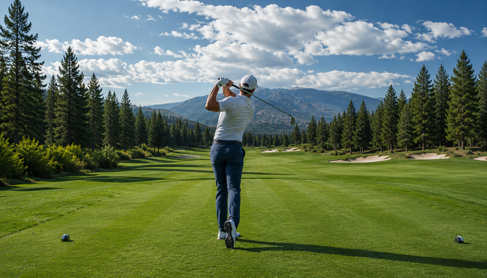 Golfer playing a mountain course