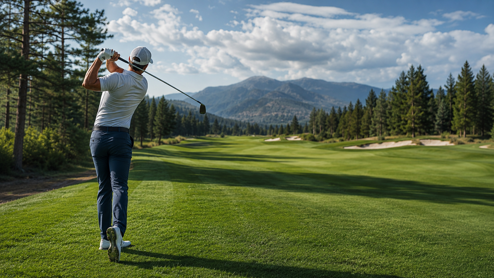 Golfer playing a mountain golf course