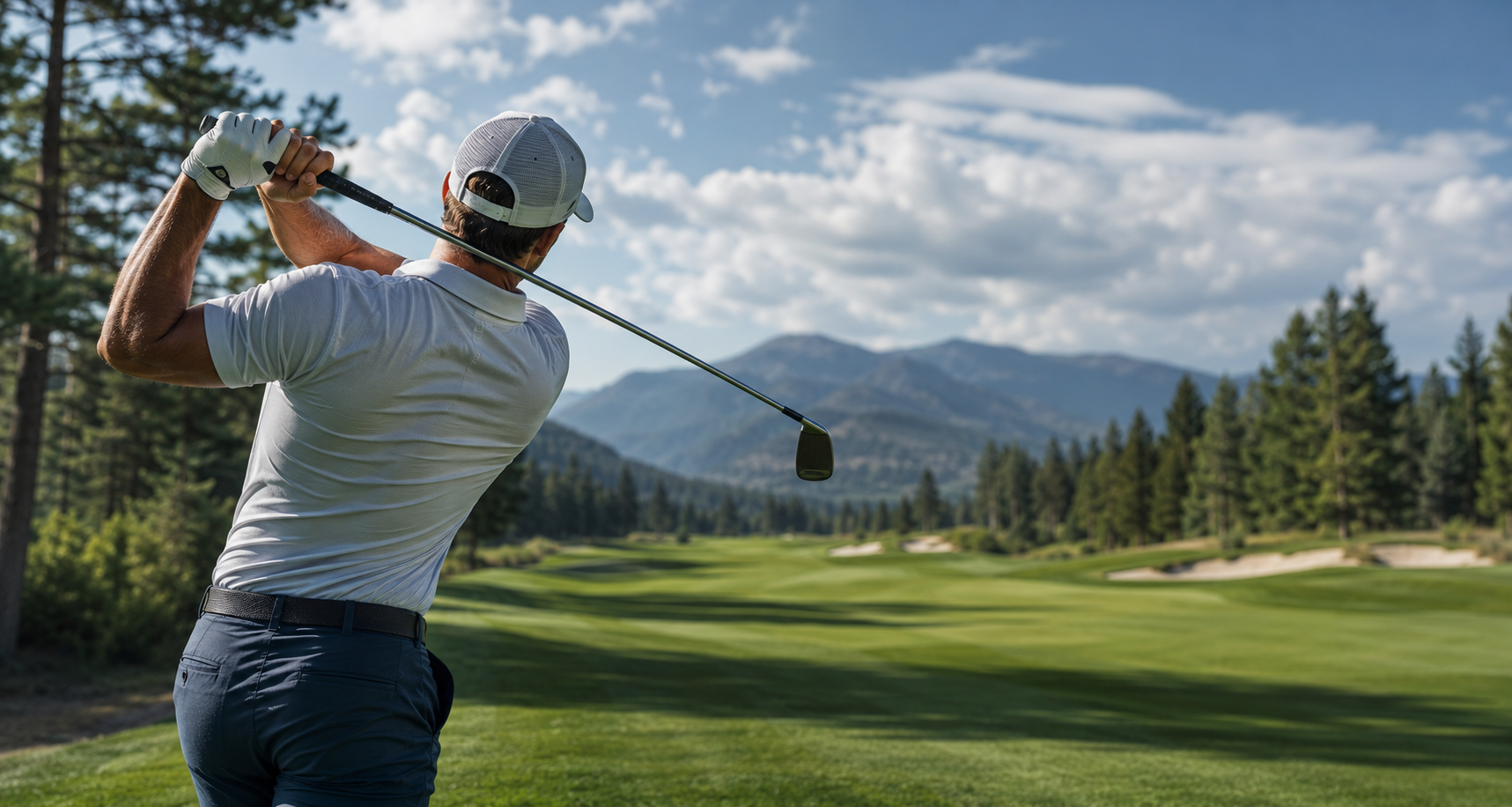 Wide view of a mountain golf course